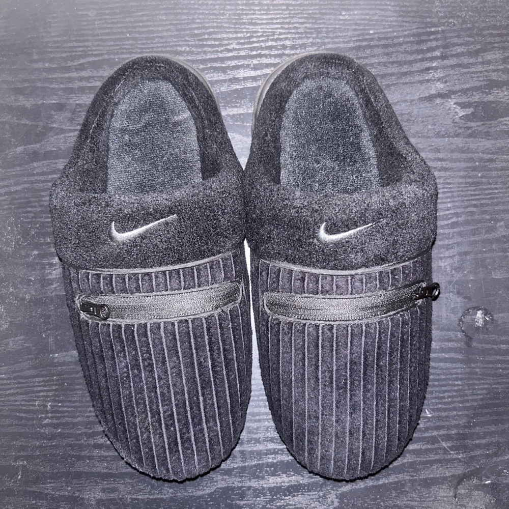 Nike Gray Slippers with Zipper Detail